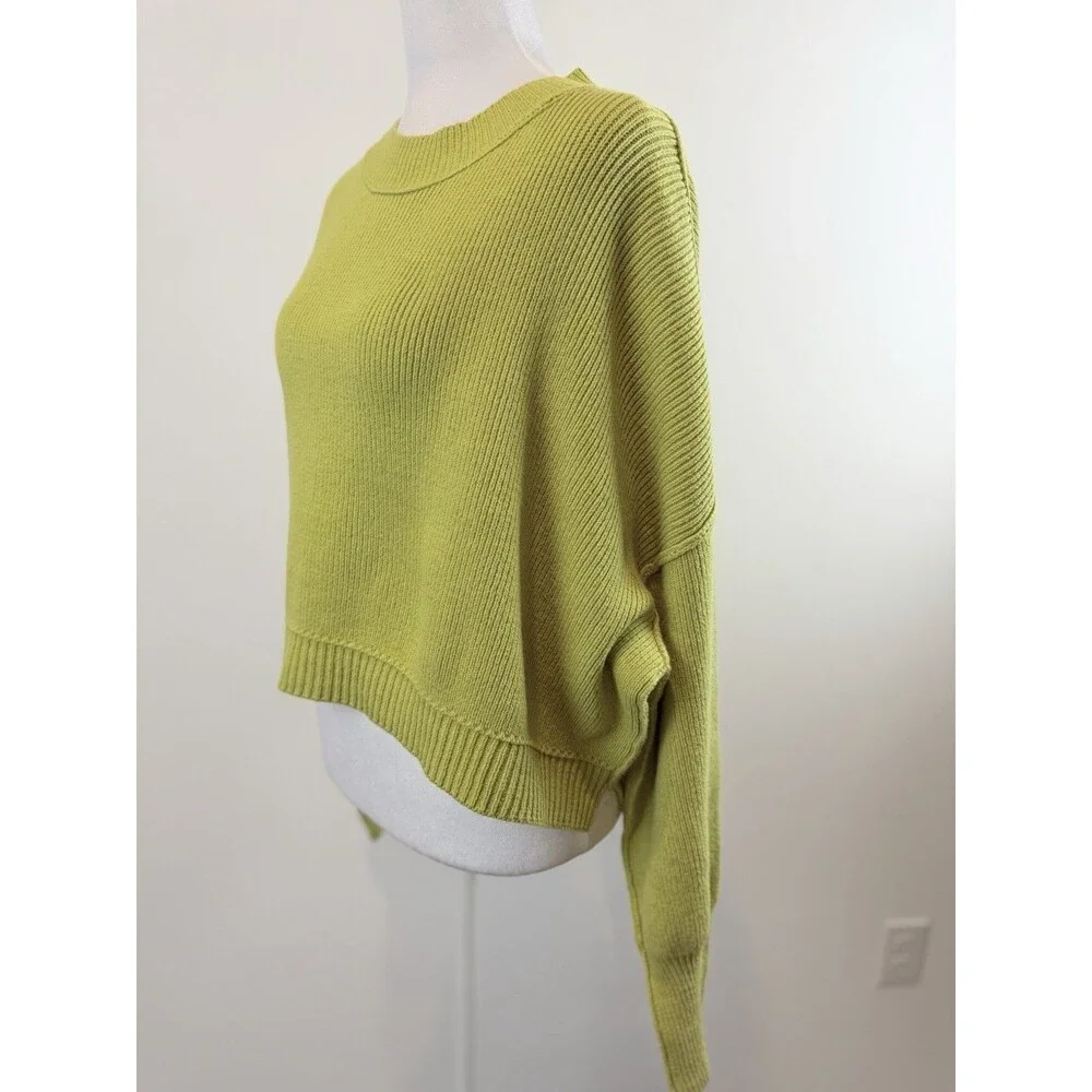 Free People Oversized Cropped Rib Knit Sweater Green Cotton Blend Size S/P